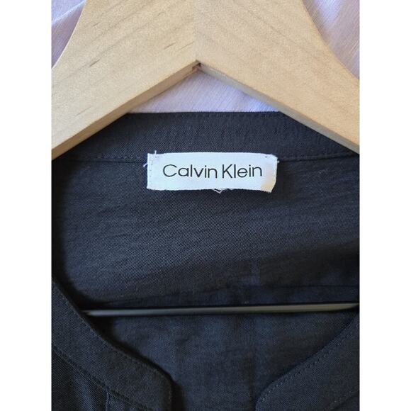 Calvin Klein Womens Large Black Button Down Chiffon Work Career Top Gold Buttons - Picture 3 of 7